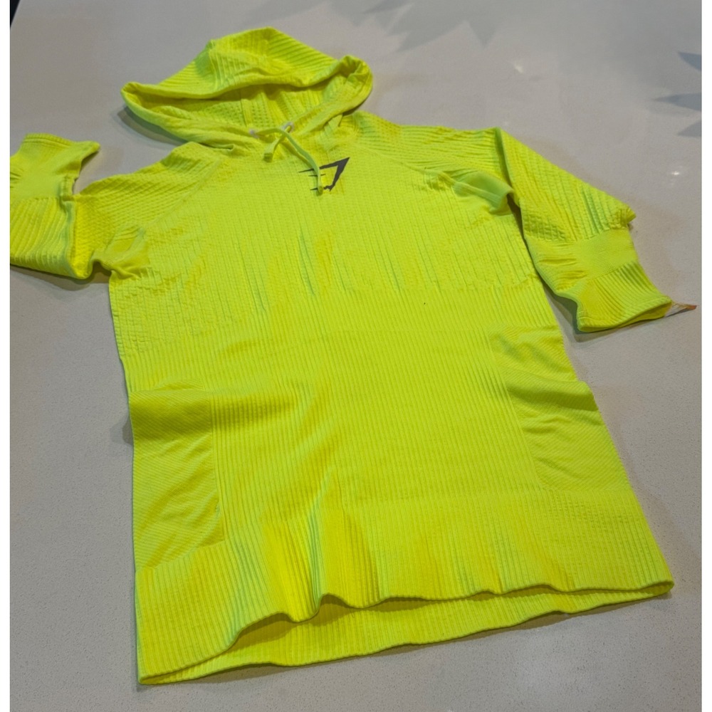 Gymshark Neon Yellow Seamless 3/4 Sleeve Hoodie Top Athletic‎ Women's M Stretch